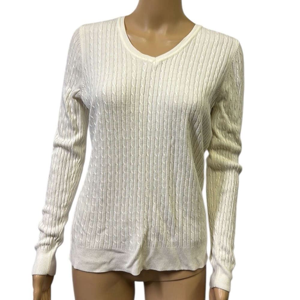 Luxe 360 by Designers Originals Cream V Neck Acrylic Knit Sweater Womens Medium